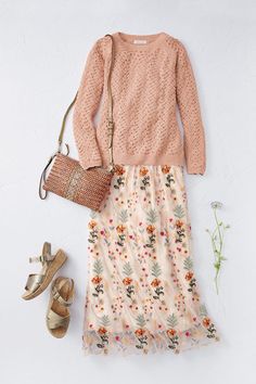 Rippled with texture in a delicate pointelle stitch, this midweight sweater makes a beautiful topper with skirts, pants or jeans. | Women's Points of Light Sweater - Antique White - 2X - Plus Size Spring Outfits, Jeans, Casual, Spring Fashion, Skirt Outfits, Clothes, Outfits, Boho Chic, Light Sweater